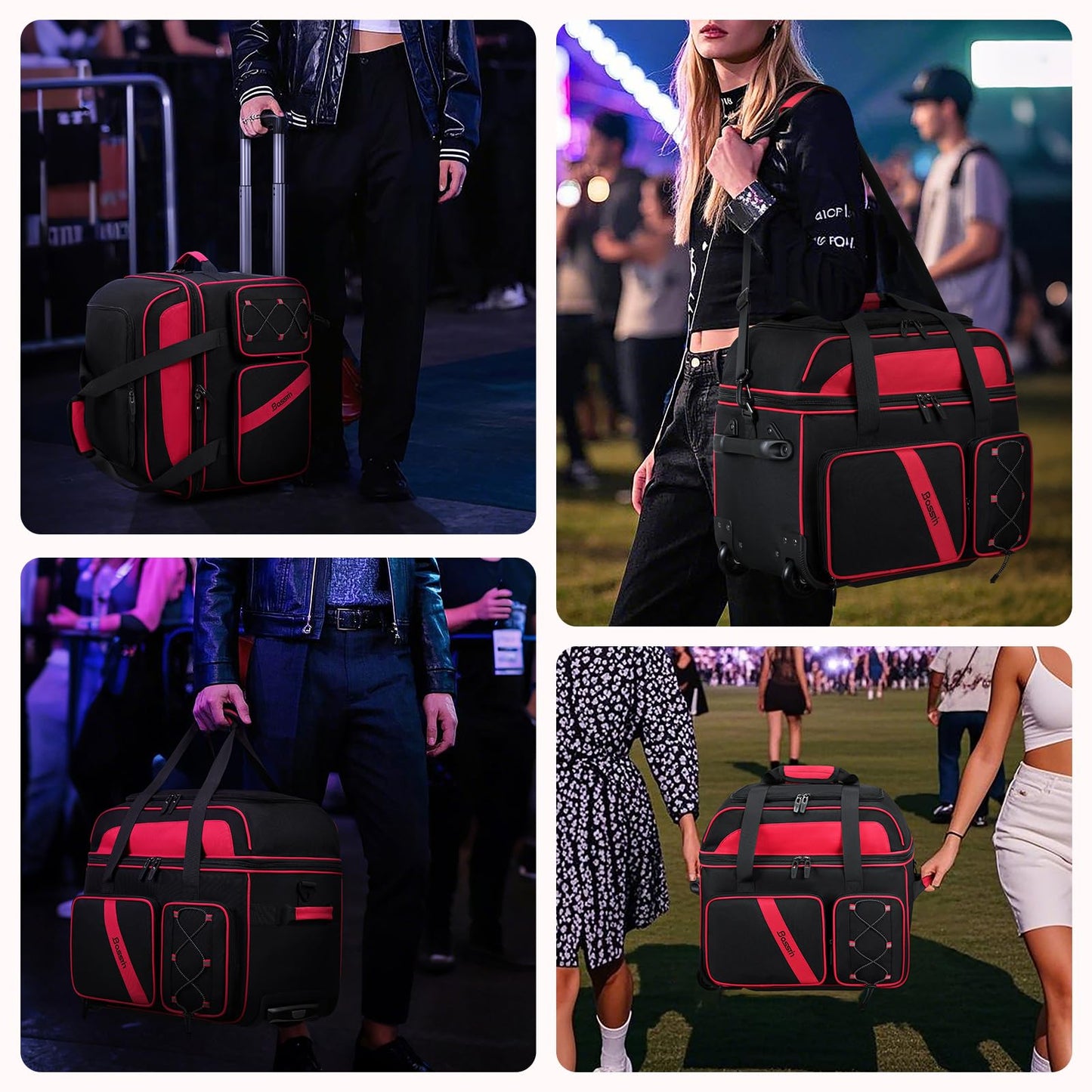 BOSSTIN Rolling DJ Cable Bag with Wheels, DJ Gig Bag Case for Equipment with 15.6" Laptop Compartment, Padded Detachable Dividers, Multi-Pocket Travel Storage for Music Gear & Accessories