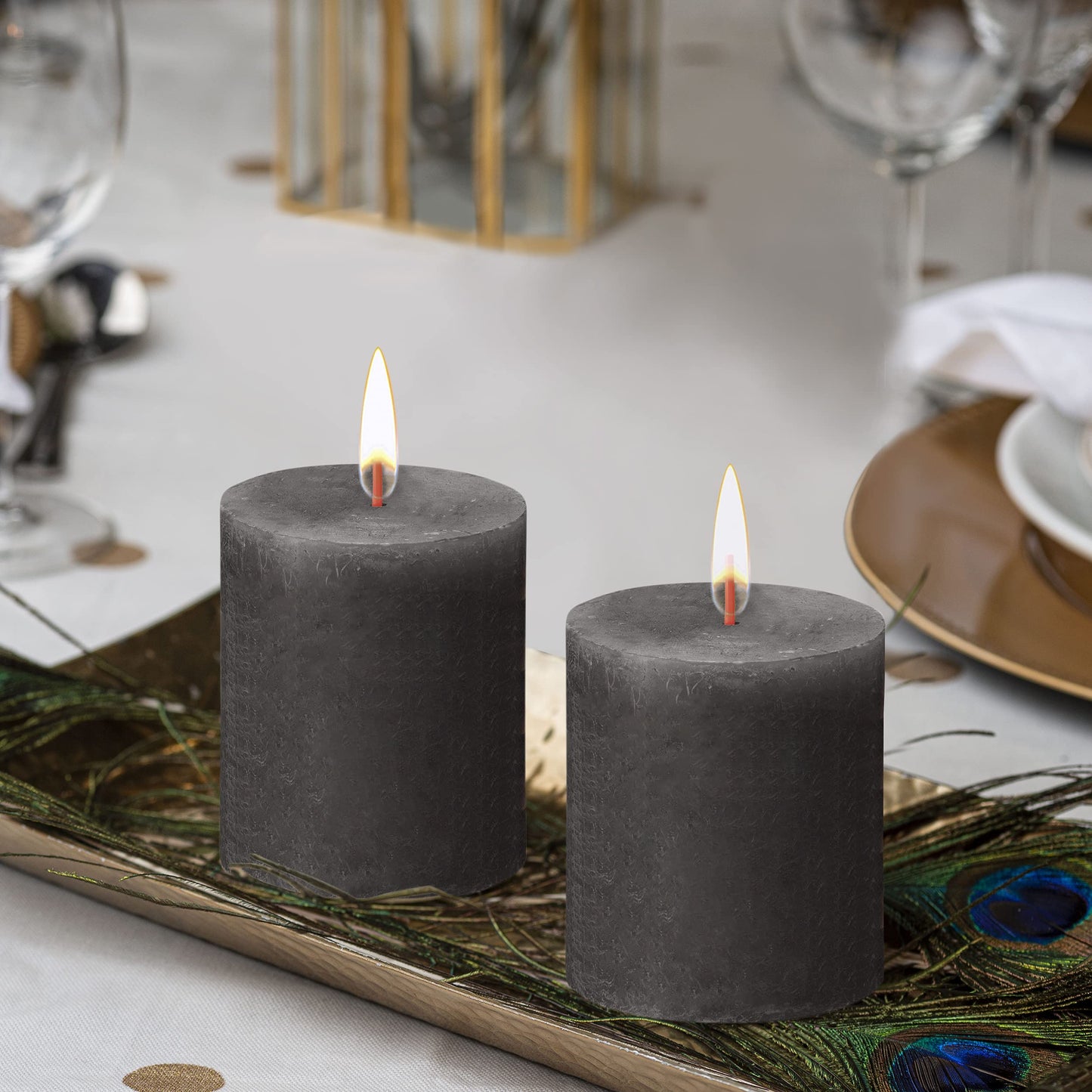 BOLSIUS 4 Pack Black (Stormy Gray) Rustic Pillar Candles - 2.75 X 3.25 Inches - Premium European Quality - Includes Natural Plant-Based Wax - Unscented Dripless Smokeless 35 Hour Spa Décor Candles