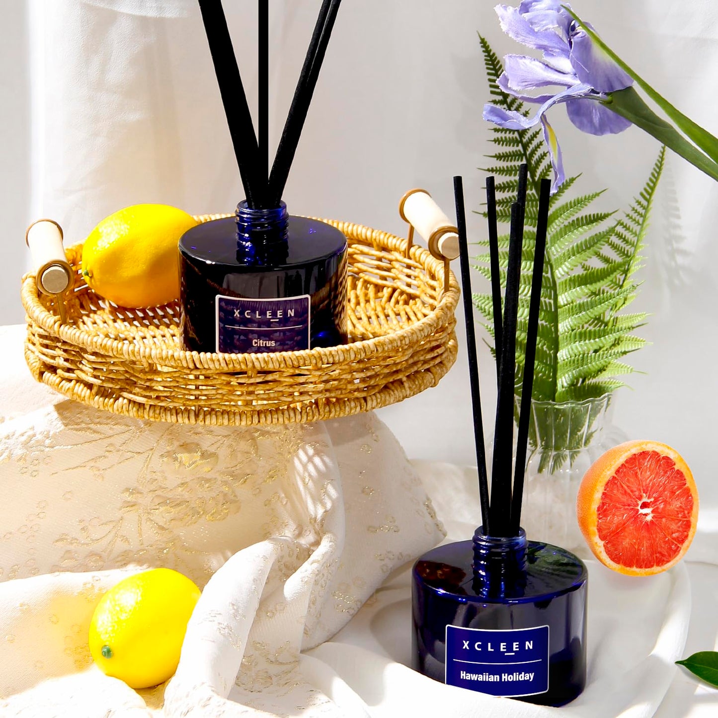 Reed Diffusers Set, 3.7 Oz Scent Diffuser, 6 Reed Diffuser Sticks, Home Fragrance Hyacinth, Peony & Citrus, Aromatherapy Oil Diffuser Reeds, More Masculine Scent, Bathroom & Office Decor 110ml