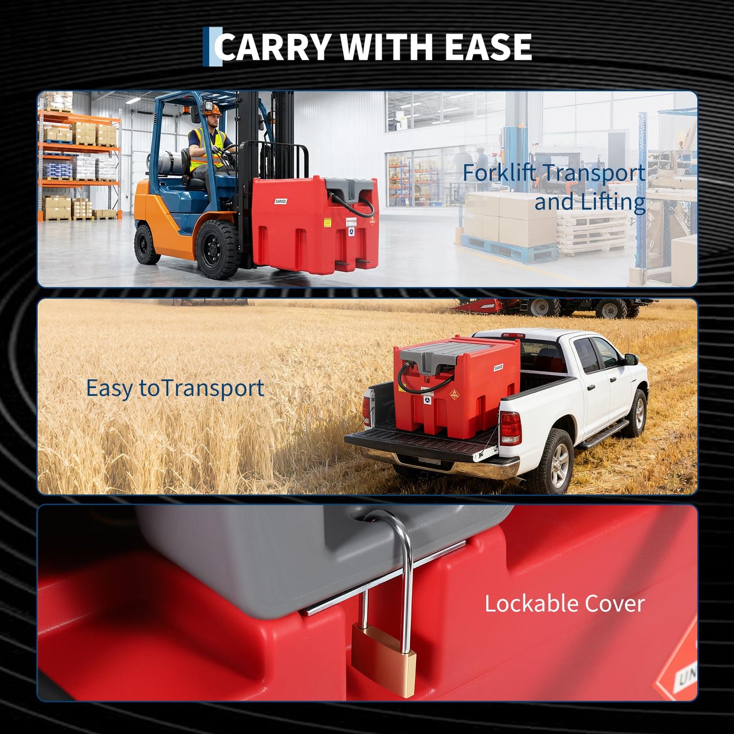 Garvee 116 Gallon Portable Fuel Transfer Tank with 12V Electric Pump, 10 GPM Fast Flow, 13ft Hose & Auto Shut-Off Nozzle, Heavy Duty Poly Fuel Storage Container for Farm, Truck, Equipment, Red