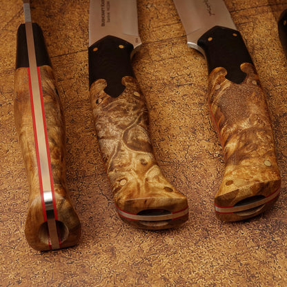 SPIRIT DEED hand forged outdoor camping hunting knife with leather sheath and flint, Sandvik 14C28N steel blade, ergonomic white shadow wood handle