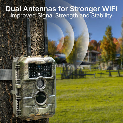 GardePro E6 2.0 Pro WiFi Trail Camera (Non-Cellular), Dual Antennas, Stable Connection, 4K Video, Rechargeable Battery, On-Site App Viewing, Wide Field of View, No-Glow Night Vision, Motion Activated