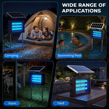 Solar Bug Zapper Outdoor, Portable Rechargeable Mosquito Zap with 3 Lamps, 4500V Electric Insect Zapper, 5400mAh Battery, 10FT Solar Cord, IPX5 Waterproof Fly Zapper for Patio Backyard Garden Camping