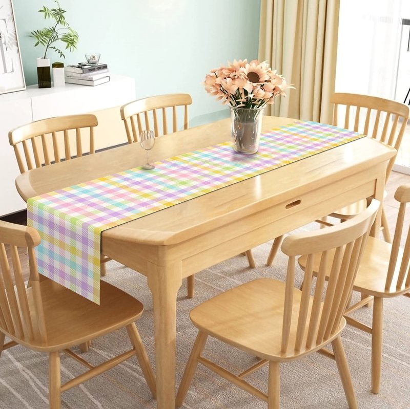 Nepnuser Linen Spring Easter Buffalo Check Plaid Table Runner Rustic Farmhouse Home Dining Room Kitchen Table Decor (13" x 108")