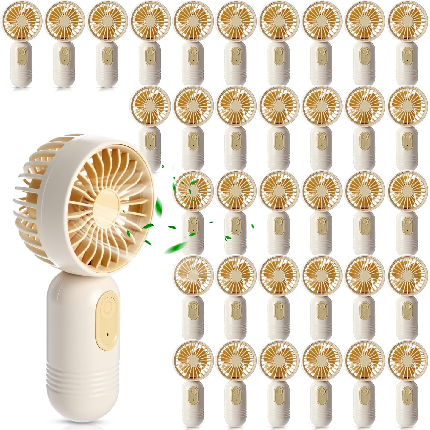 Rossesay 36 Pack Mini Portable Fan Bulk for Travel 3 Speeds, Rechargeable USB Battery Operated, Small Handheld Personal Eyelash Fans for Women Men Indoor Outdoor (White Beige)