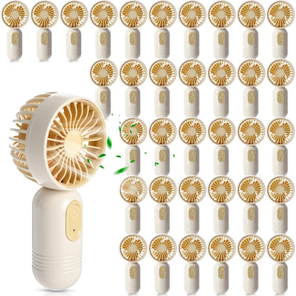 Rossesay 36 Pack Mini Portable Fan Bulk for Travel 3 Speeds, Rechargeable USB Battery Operated, Small Handheld Personal Eyelash Fans for Women Men Indoor Outdoor (White Beige)