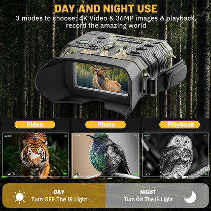 WOSPORTS 4K Infrared Night Vision Goggles – 1300FT Range, 8X Digital Zoom, 32GB Card, 15H Battery, Suitable for Camping, Gift for Men - Camo