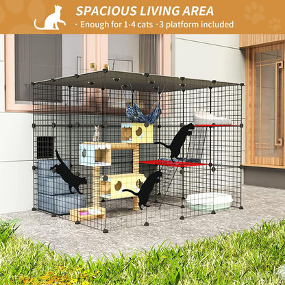 Oneluck 41 Inch Catio Outdoor Cat Enclosure with Super Large Enter Door, Balcony Cat Playpen with Platforms,DIY Outside Cat Patio Large Exercise Place Ideal for 1-3 Cats