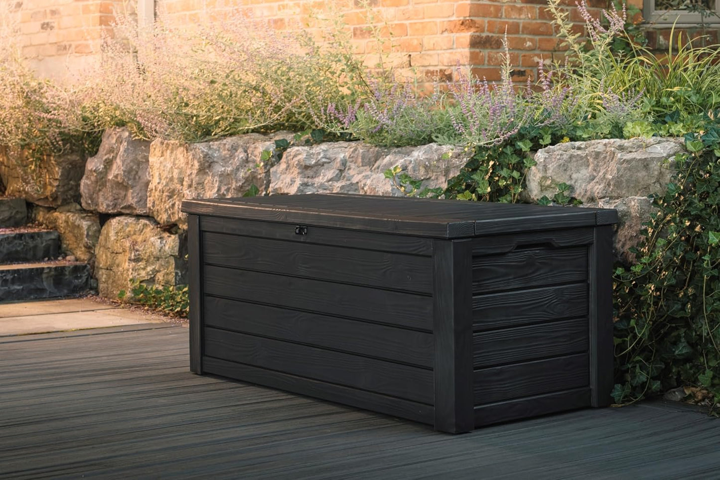 Keter Westwood 150 Gallon Outdoor Storage Box - Durable Resin for Patio Furniture & Garden Tools | Dark Grey