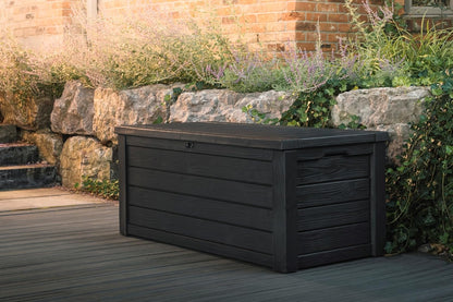 Keter Westwood 150 Gallon Outdoor Storage Box - Durable Resin for Patio Furniture & Garden Tools | Dark Grey