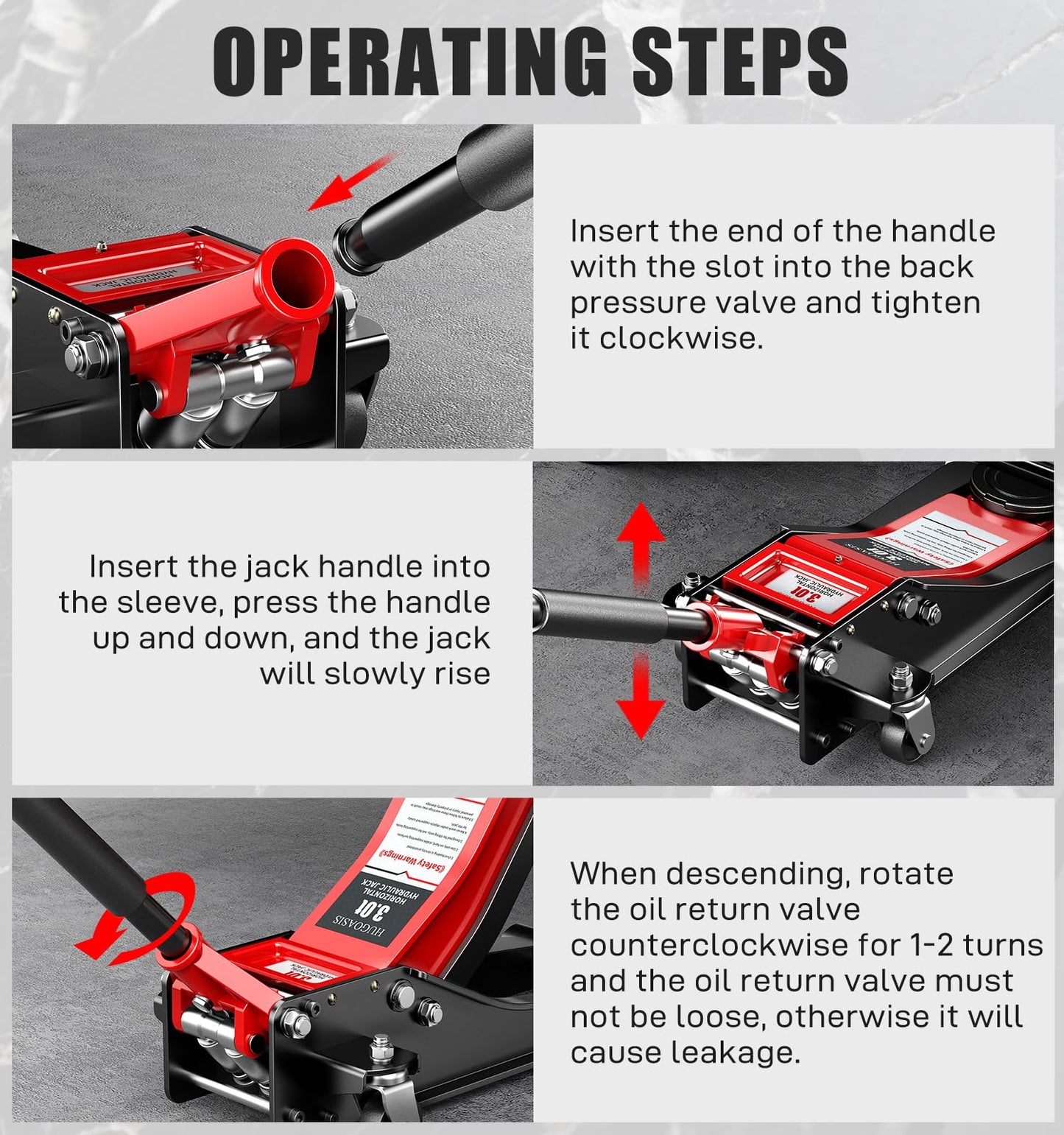 HUGOASIS 3 Ton Low Profile Hydraulic Floor Jack, Dual Pump Quick Lift, 2.95"-19.88" Lifting Range, Heavy Duty Alloy Steel with 360° Swivel Wheels for Sedan, SUV, Truck, Garage Auto Repair
