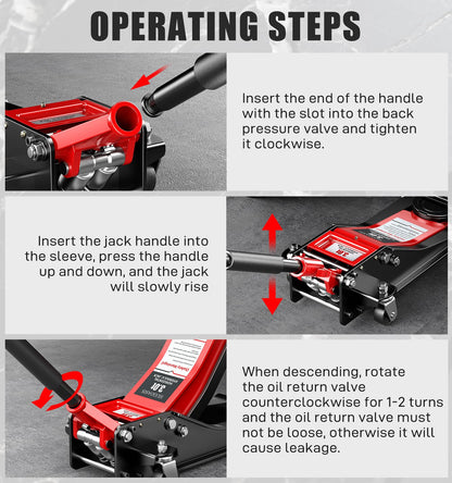 HUGOASIS 3 Ton Low Profile Hydraulic Floor Jack, Dual Pump Quick Lift, 2.95"-19.88" Lifting Range, Heavy Duty Alloy Steel with 360° Swivel Wheels for Sedan, SUV, Truck, Garage Auto Repair