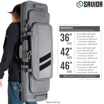 Savior Equipment Specialist Series Tactical Double Long Gun Bag Case Backpack 4 Pistol Handgun Storage, Lockable Zippers, Padded Drag Handles, w/Adjustable Shoulder Strap, 36 Inch SW Gray