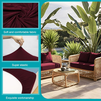 Skiennix 14 Pcs Stretch Patio Cushion Covers - Washable & Reusable Outdoor Sofa Slipcovers | Wine Red