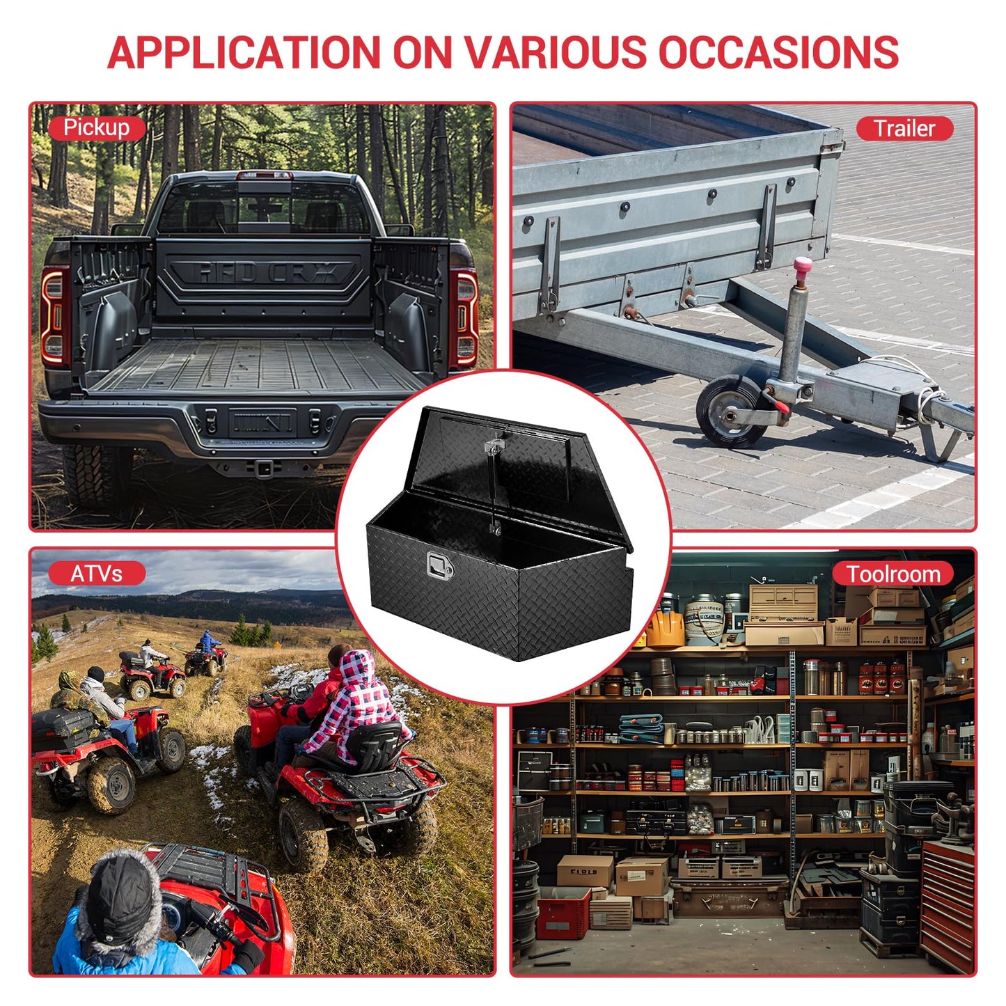 EliteEdge 39" Heavy Duty Aluminum Trailer Tongue Box with Lock – Waterproof Truck Tool Storage, Diamond Plate Utility Chest, Fits Pickup Beds, RVs, Flatbeds, Easy Install