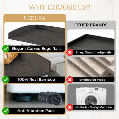 Nedura Washer Dryer Countertop w/Anti-Vibration Pads & Curved Edge Rails, Premium Bamboo Laundry Countertop, Washer Dryer Topper, Laundry Room Organization, Laundry Room Accessory - Espresso