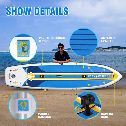 Tuxedo Sailor Large Size Inflatable Fishing Kayak 12'×34"×6" Ultra-Light Paddle Board, Stand Up Paddle Board Complete Accessories, Fishing Support Bases, Kayak Seat etc