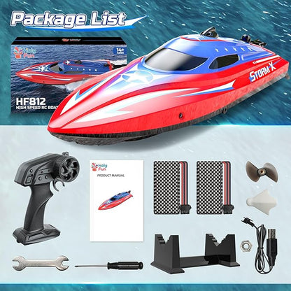 HOLYFUN Full Proportional Remote Control Boat for Kids &amp Adults 20MPH+ High-Speed Waterproof RC Boat 2 Battery(30 Mins) 2.4GHz Racing Boats Toy for Water Pool &amp Lake