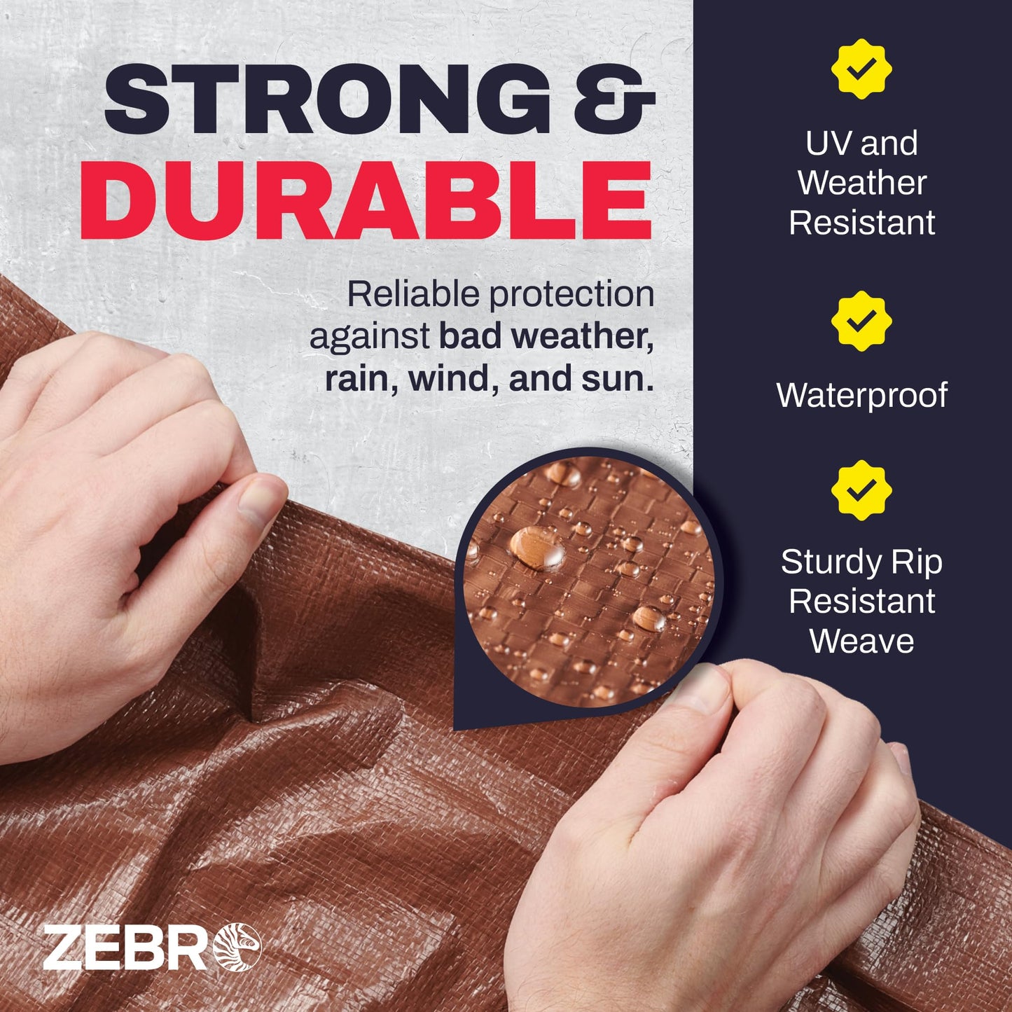 12' x 25' Brown Heavy Duty Tarp with Grommets Reinforced - 16 Mil Thick - Double Sided Plastic Tarps Waterproof - Large Tarpaulin Cover for Outdoor Camping Over/Under Tent Tarp RV Roof Rain - Zebro