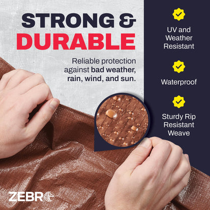 12' x 25' Brown Heavy Duty Tarp with Grommets Reinforced - 16 Mil Thick - Double Sided Plastic Tarps Waterproof - Large Tarpaulin Cover for Outdoor Camping Over/Under Tent Tarp RV Roof Rain - Zebro