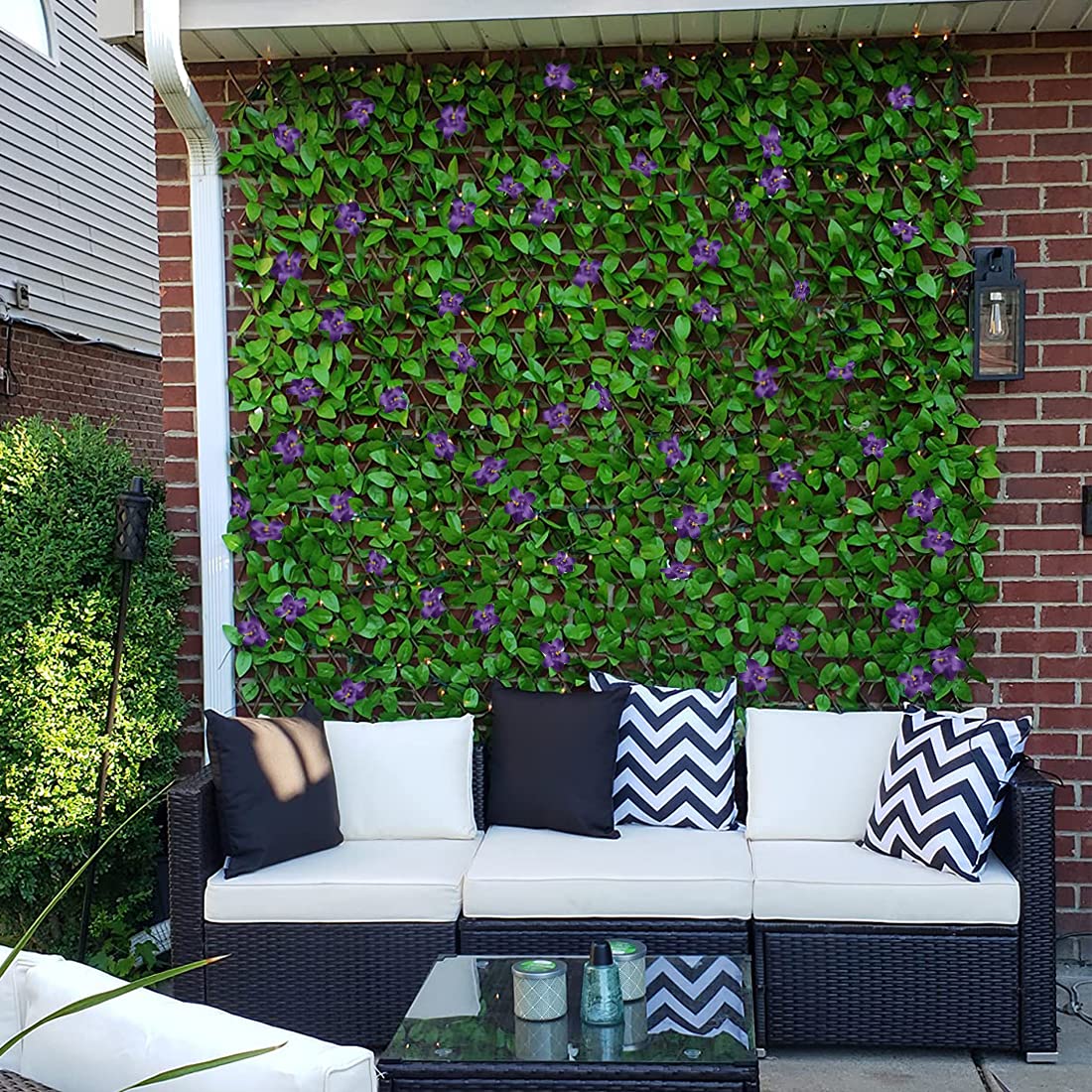 GLANT Expandable Fence Privacy Screen for Balcony Patio Outdoor,Decorative Faux Ivy Fencing Panel,Artificial Hedges (Single Sided Leaves) (4, Purple Flowers)