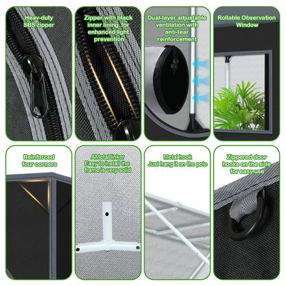5x5 Grow Tent, 60"x60"x72" Roof Cube Plant Grow Tent, Indoor Growing Tent with Observation Windows, Lightproof Roof Cube Tent with Floor Tray, Mylar Hydroponic Tent