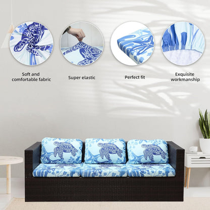 Skiennix 8-Piece Stretch Patio Cushion Covers - Washable Outdoor Sofa Slipcovers | Sea Turtle Design