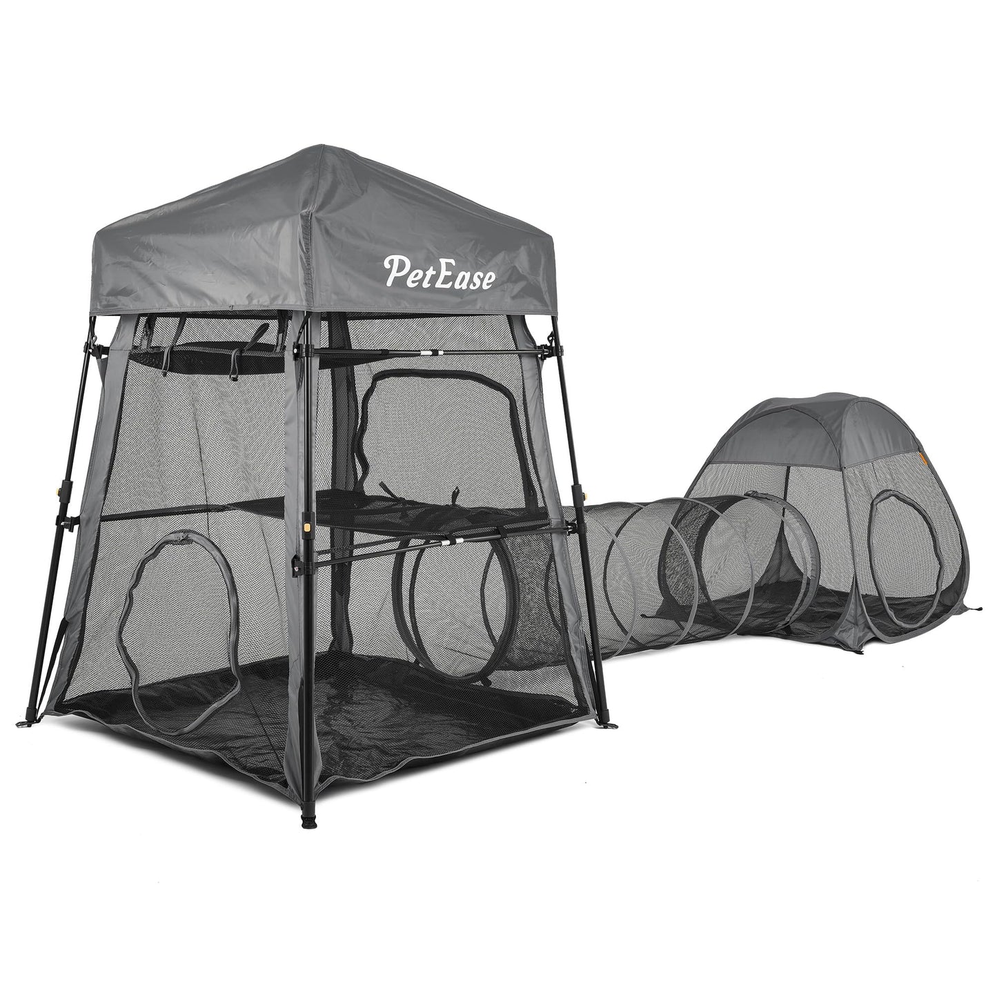 Catio Outdoor Cat Enclosure, 3-in-1 Extra Large Portable Cat Playpen with Tower Tent & Tunnel, Foldable Waterproof Mesh Catio for Indoor Outdoor Cats & Small Pets