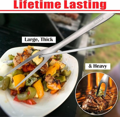 GRILLART BBQ Tools Set - 18-Inch Stainless Steel Grilling Accessories | Tongs, Spatula, Fork & Brush - Perfect Gift for BBQ Lovers