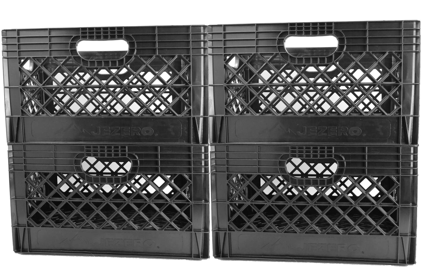 JEZERO 24 Quart 4-Pack Heavy Duty Plastic Crate | Stackable Multi-Purpose Storage Bin for Garage, Home, Office, Groceries, Outdoor, Camping & Kayaking | Black Utility Tote, 19" x 13" x 11"