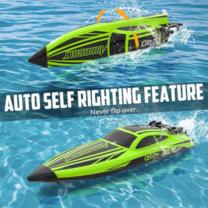 volantexrc Brushless RC Boats for Adults 30+MPH Fast Remote Control Boat with 2 Rechargeable Batteries for Lakes 30+ Mins Full Proportional Boats High Speed RC Boat for Adults (79705 Green)