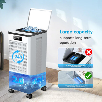 Ashihoti Official Evaporative Air Cooler, 4-IN-1 Portable Air Conditioners, Swamp Cooler, 3 Speeds & 4 Modes, 2-Gal Tank for Cooling, 16 FT/S Remote Control, Windowless Air Conditioners for Indoors