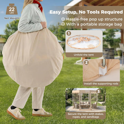 Tangkula Pop Up Bubble Tent, 10x10 Ft Oversize Weatherproof Clear Outdoor Dome Tent for 8-10 People with 2 Roll-Up Doors, Stakes, Wind Ropes, Sandbags, Carrying Bag for Winter Cold Protection