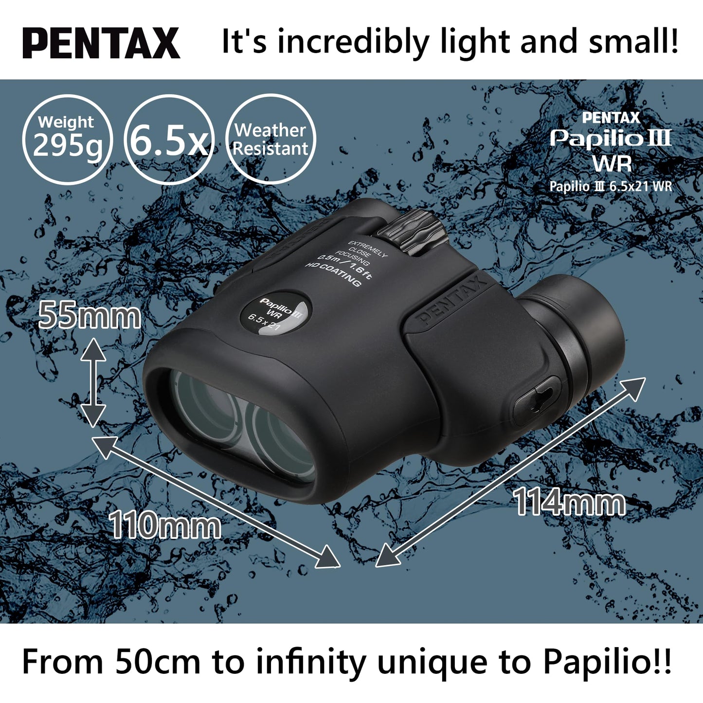 PENTAX Papilio III 6.5x21WR Black, 50cm Close-up to Infinity Focus, Weather-Resistant Body, new HD Coating, Suitable for observing Tiny Objects, for Travel, Hiking, Concerts, Sports, Stargazing
