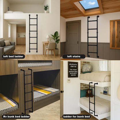Black 6-Step Wall Mounted Steel Ladder, 6FT Egress Window Well Loft Ladder for Bunk Bed, Camper, RV – Wall/Floor-Mounted Indoor Climb for Basement, Loft, Dorm, Small Spaces