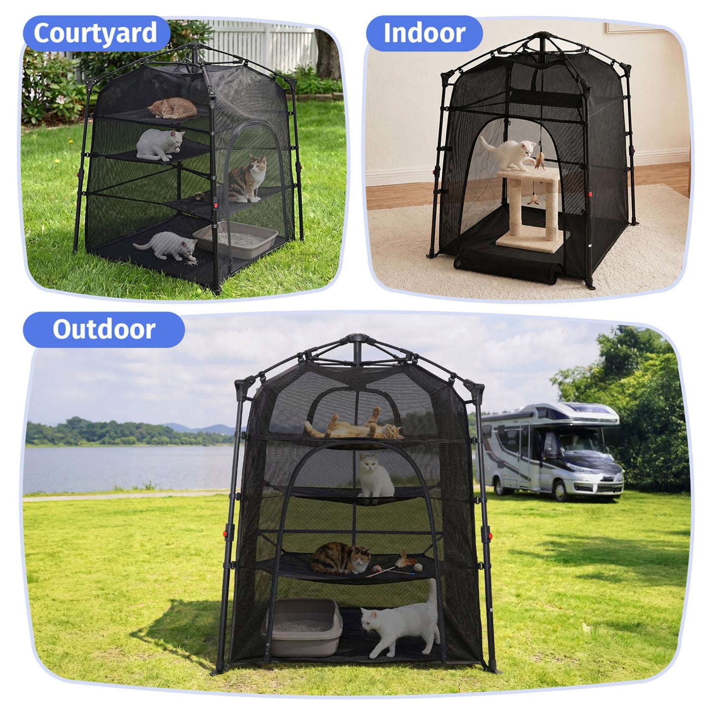 Catio Outdoor Cat Enclosure Pop up Cat Tower Tent Cat Playpen w/Breathable Mesh Portable Catio Kitten Pet Animal Play Pen Indoor Enclosed Kitty Patio Balcony Camping(Square,XL)