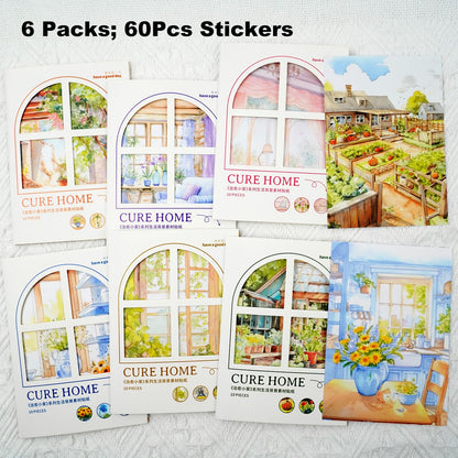 AuriicLeaf Cozy Interior Scene Washi Stickers, 60PCS Vintage Home Aesthetic Stickers for Scrapbooking Journaling Crafting Planner