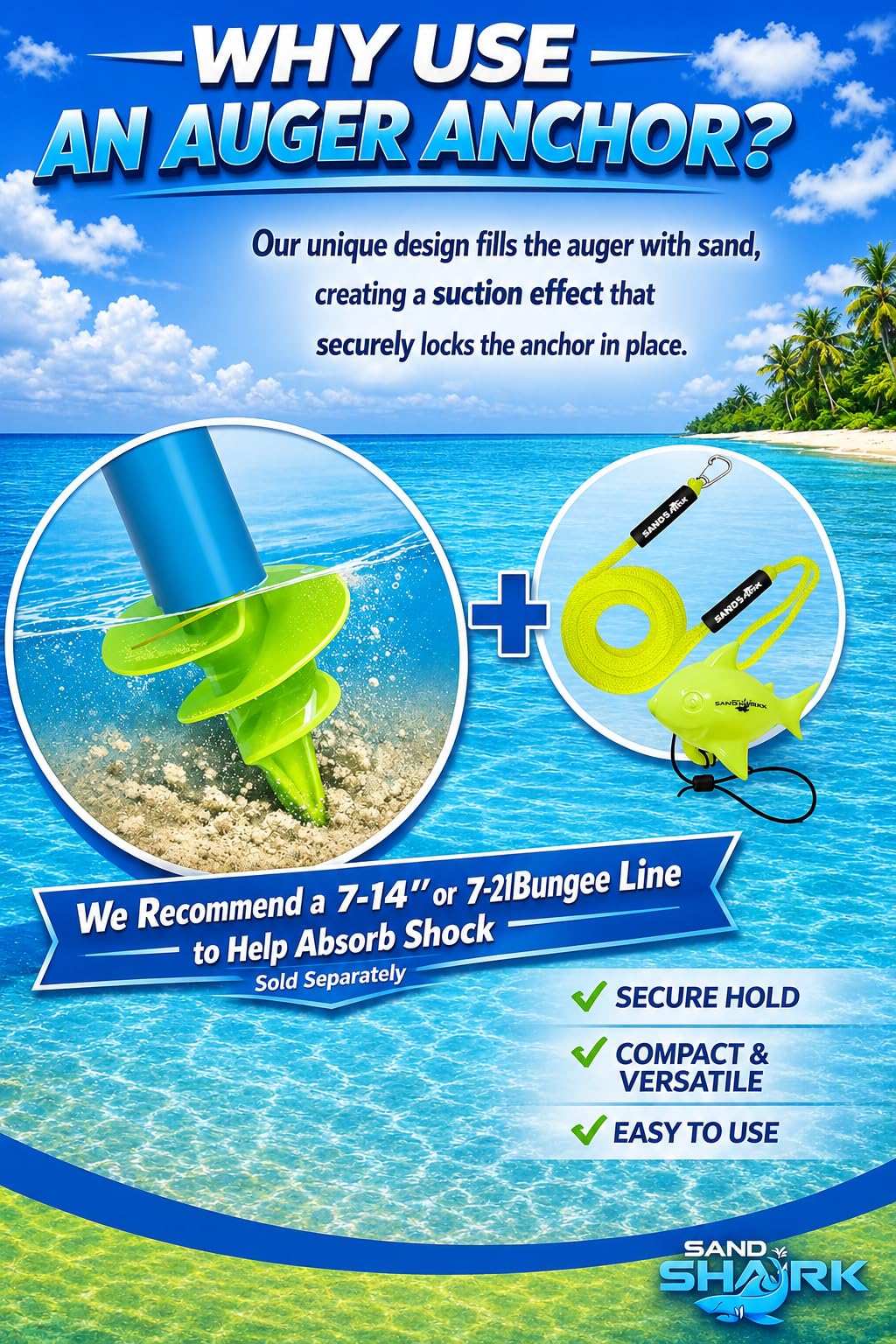 SandShark New MEGA-Sport Boat Anchor. Boat Anchor Kit w/Rip-Stop Padded Case, Easy to Adjust. Shallow Water Anchor Pole for Boat. Must Have Pontoon Boat Accessories, Converts from 4ft to 5ft 8in