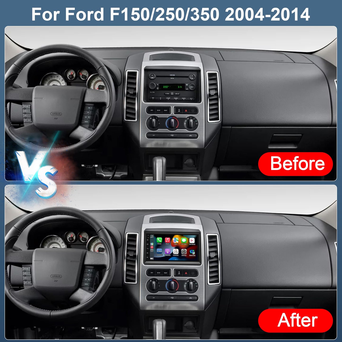 Car Stereo Radio for Ford F150 F250 F350 2004-2014, 7" Touchscreen Android 13 Car Radio Stereo Head Unit Dash Kit with Wireless CarPlay Android Auto GPS Navi SWC DSP FM WiFi Bluetooth Camera Mic