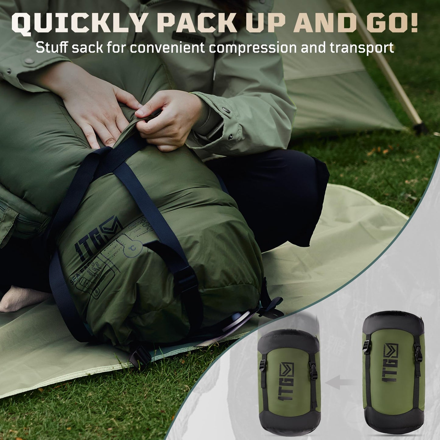 Mummy Sleeping Bag for Adults, 25℉-36℉ Cold Weather Backpacking Sleeping Bag, Lightweight 3-4 Season Winter Camp Bag with Adjustable Hood & Compression Sack, Machine Washable