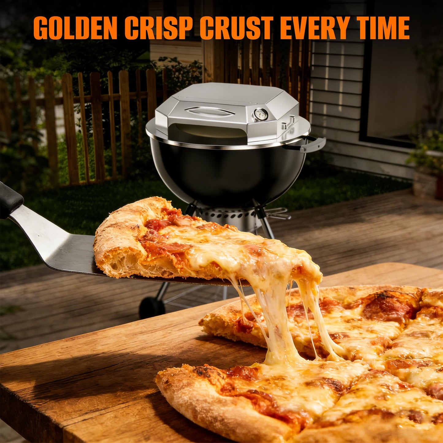 Onlyfire Stainless Steel Pizza Oven Kit for 22 Inch Charcoal Kettle Grilll - Outdoor Grill Top Pizza Oven Kit, Pizza Maker Tool Set Including Pizza Chamber, Pizza Stone, Pizza Peel and Thermometer