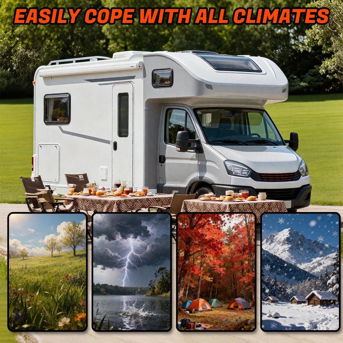 JeCgRrY RV Skirt for Travel Trailer, Panels Wind and Snow Proof, Camper skirting, All-Weather Protection Barrier with Easy Installation Kit Night Reflective Strip(2.6ft High,20m/65ft)
