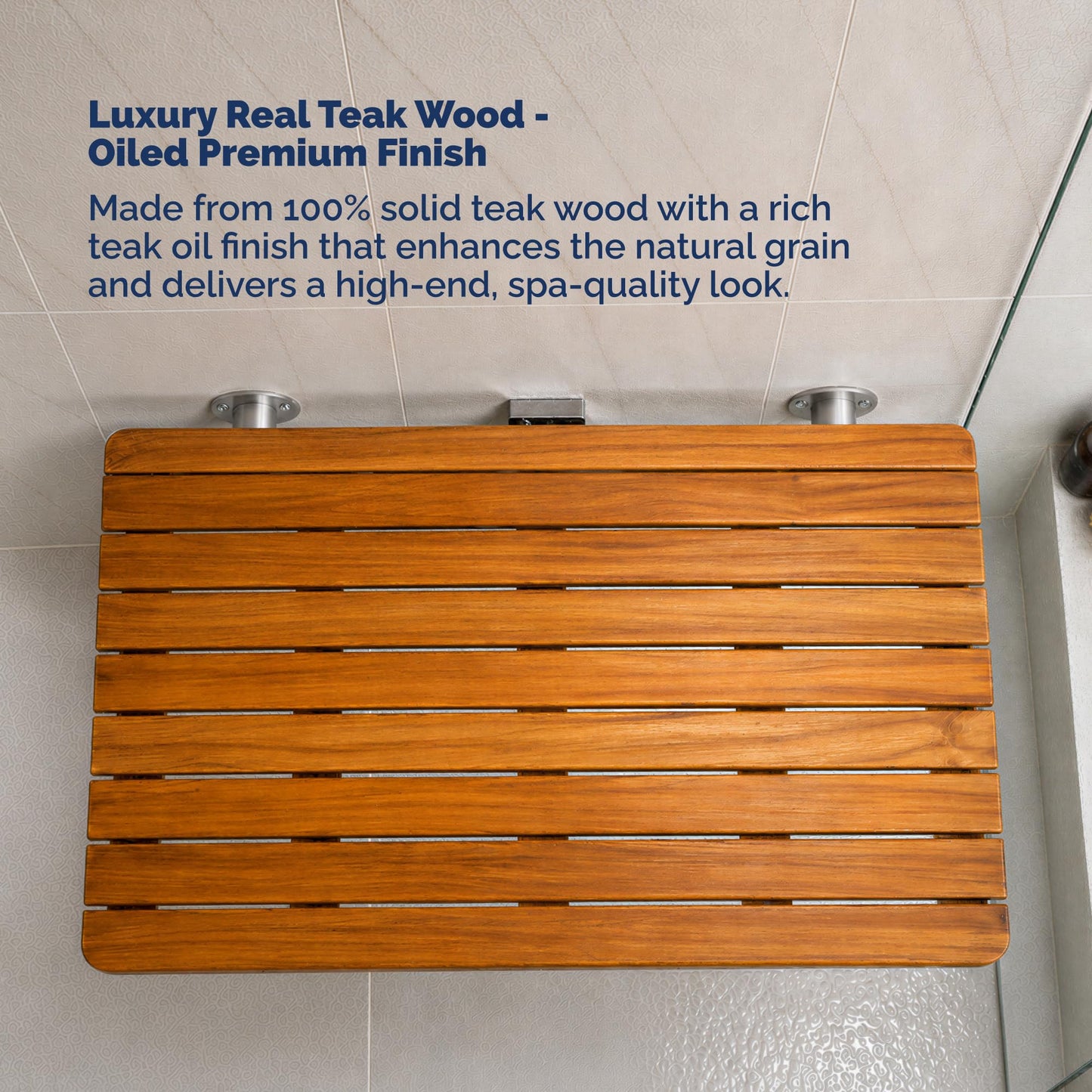 Teak Shower Seat Bench – ADA Compliant Folding Teak Shower Bench, Wall Mounted Fold Up Bath Seat, 400 lb Capacity, Waterproof Teak Wood (24 Inches)
