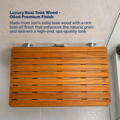 Teak Shower Seat Bench – ADA Compliant Folding Teak Shower Bench, Wall Mounted Fold Up Bath Seat, 400 lb Capacity, Waterproof Teak Wood (24 Inches)