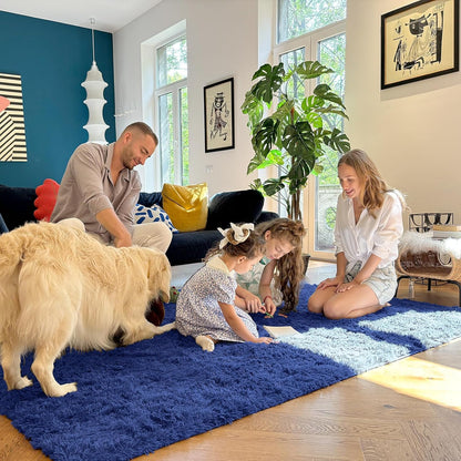 OLANLY 3x6 Machine Washable Runner Rug - Soft Fluffy Shaggy Carpet for Bedroom & Hallway | Navy Blue