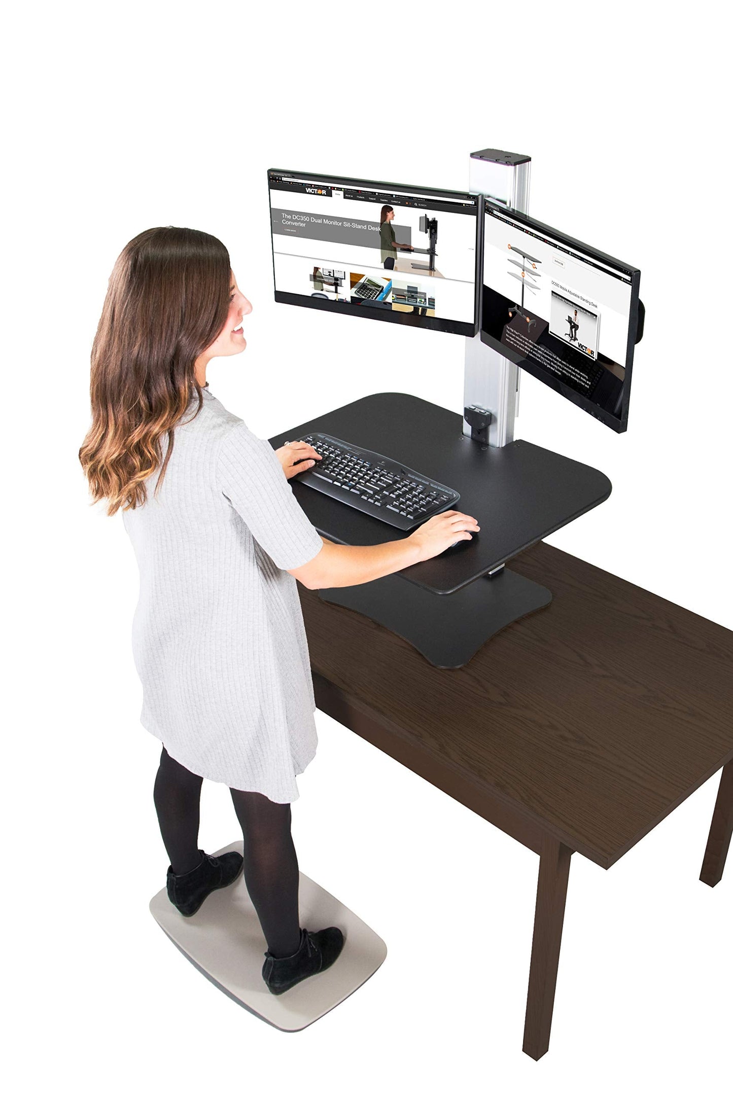 Victor Dual Monitor Electric Standing Desk Workstation, Height Adjustable Sit-Stand Converter with Dual Monitor Support, 28″ x 23″ Work Surface (DC450)