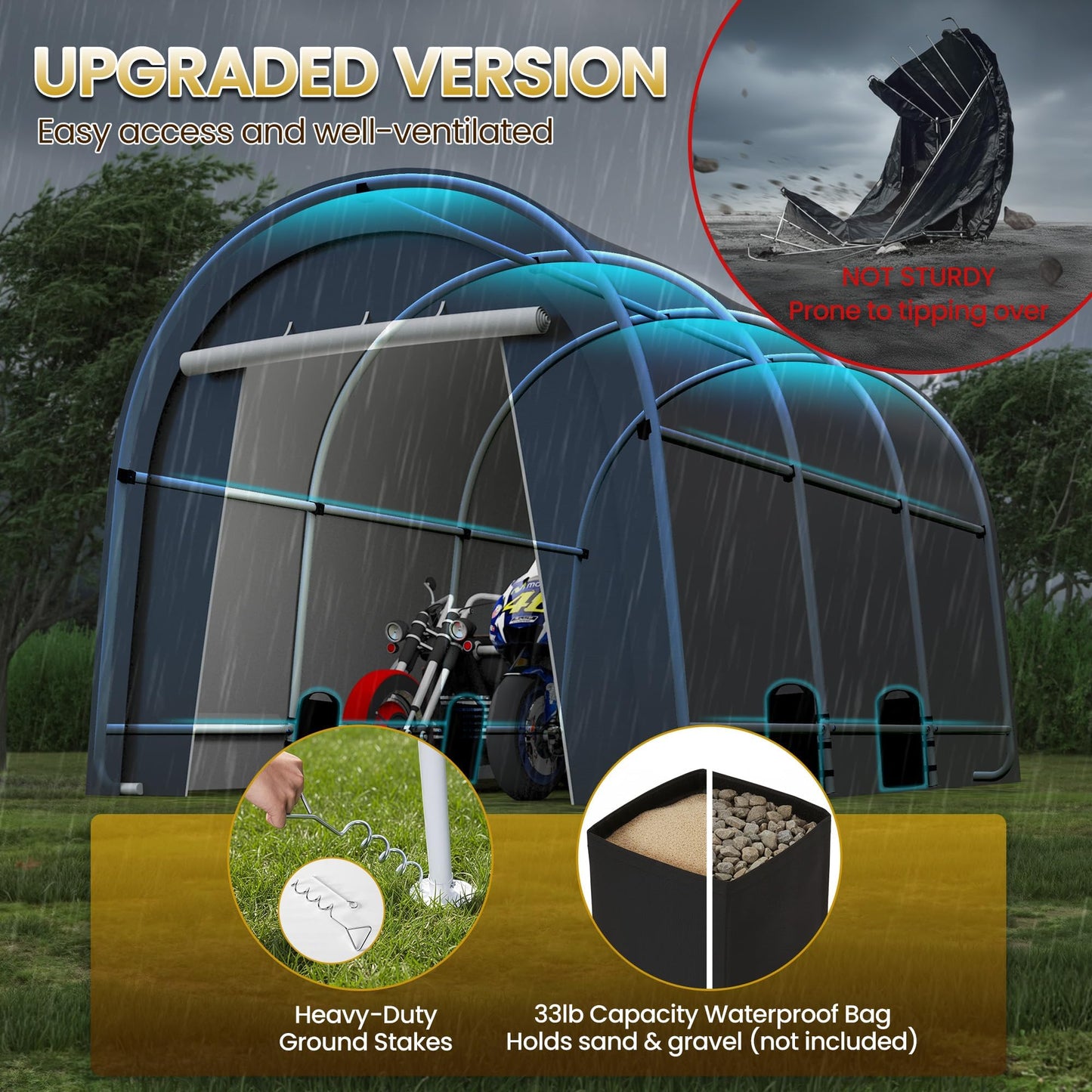 Wisteria Lane Heavy Duty Carport with 4 Cloth Bags, All-Weather Portable Garage with 2 Roll-up Doors, Car Canopy Storage Shelter Shed for Cars, Truck, or Garden Tools, 10' x 15'
