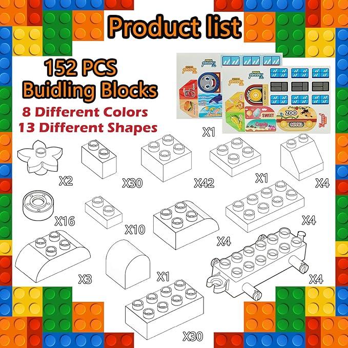 150 Pcs Classic Building Blocks Set for Toddlers 3-6 Large Building Bricks Train Educational Toy STEM Toys Compatible with Major Brands Gift for Kids