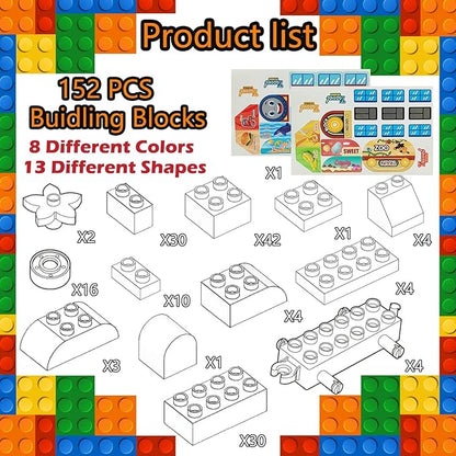 150 Pcs Classic Building Blocks Set for Toddlers 3-6 Large Building Bricks Train Educational Toy STEM Toys Compatible with Major Brands Gift for Kids
