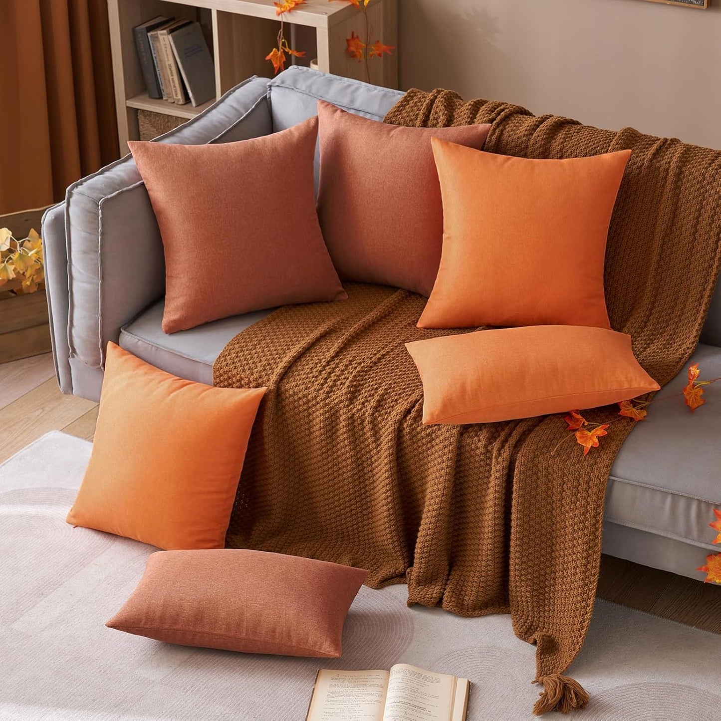 MIULEE Decorative Outdoor Throw Pillow Covers - Waterproof Faux Linen Cushions | 24x24 Inch Rust - Perfect for Summer Patio & Garden